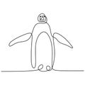 Continuous one line drawing of standing penguin isolated on white background. Cute animal pose in ice. Hand drawn minimalism style Royalty Free Stock Photo