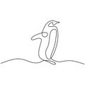 Continuous one line drawing of standing penguin isolated on white background. Cute animal pose in ice. Hand drawn minimalism style Royalty Free Stock Photo