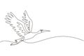 Continuous one line drawing storks flying in sky. Bird as symbol for baby shower, delivery, news, pregnancy. Spring mood concept.