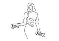 Continuous one line drawing of strong woman lifting weights. Young energetic girl exercise lifting barbell in gym fitness center.