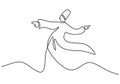 Continuous one line drawing of sufi dancer. Islamic traditional whirling dervish. Traditional Sema dancing minimalist design. One