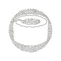 Continuous one line drawing sushi roll with salmon. Traditional Japanese meal. Menu in Japanese restaurant. Swirl curl circle Royalty Free Stock Photo