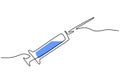Continuous one line drawing of syringe with needle for the corona vaccine test hand-drawn line art minimalist design. Medical Royalty Free Stock Photo