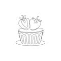 Continuous one line drawing of tart with strawberries vanilla cream cheese Royalty Free Stock Photo