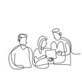 Continuous one line drawing of team doctors. Three professional doctors discussing about diagnostic patient. Medical healthcare