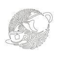 Continuous one line drawing teapot for tea drinking pours hot water into cup. Breakfast utensils. Black and white. Swirl curl Royalty Free Stock Photo