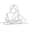 Continuous one line drawing teenager girl reading book vector illustration minimalist concept education theme. 270919h Royalty Free Stock Photo