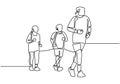 Continuous one line drawing of three person jogging and running for healthy body. Vector minimalism illustration simplicity style