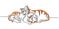 Continuous one line drawing of a Tiger couple hugging isolated on white background Royalty Free Stock Photo