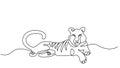 Continuous one line drawing. Tiger lying symbol.