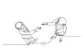 Continuous one line drawing top view of cute businesswomen handshaking her business partner. Great teamwork. Business deal or