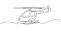 Continuous one line drawing toy helicopter. Children toys, air vehicles. Flying helicopter, for transportation. Transport for