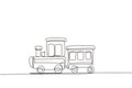 Continuous one line drawing toy train. Cute toy train and locomotive with railway carriage. Baby train toy. Passenger and cargo.