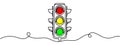 Continuous one line drawing of traffic lights with poles to regulate vehicle travel at road intersections. There are red