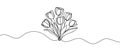 Continuous one line drawing tulips. Spring concept. Single line draw design vector illustration. Royalty Free Stock Photo