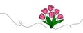 Continuous one line drawing tulips. Spring concept. Single line draw design vector illustration. Royalty Free Stock Photo