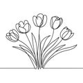 Continuous one line drawing tulips. Spring flowers concept. Single line draw design vector illustration Royalty Free Stock Photo