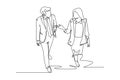 Continuous one line drawing of two business colleagues discussing about plan doing project together while walking. Business Royalty Free Stock Photo