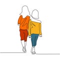 Continuous one line drawing of two girls walking. Concept of sisters share togetherness and love. Vector family and friendship Royalty Free Stock Photo