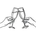 Continuous one line drawing of two glasses of red wine. Royalty Free Stock Photo