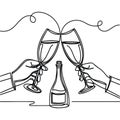 Continuous one line drawing of two glasses of red wine Royalty Free Stock Photo