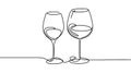 Continuous one line drawing of two glasses of red wine. Minimalist linear concept of celebrate and cheering. Royalty Free Stock Photo