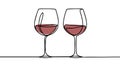 Continuous one line drawing of two glasses of red wine. Minimalist linear concept of celebrate and cheering. Royalty Free Stock Photo