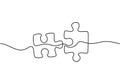 Continuous one line drawing of two pieces of jigsaw on white background. Puzzle game symbol and sign business metaphor of problem Royalty Free Stock Photo