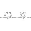 Continuous one line drawing of two pieces of jigsaw on white background. Puzzle game symbol and sign business metaphor of problem Royalty Free Stock Photo