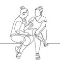 Continuous one line drawing of two women are sitting and talking