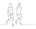 Continuous one line drawing of two young men are walking Royalty Free Stock Photo