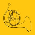 Continuous One Line Drawing of Vector Brass wind musical instrument. French horn. Royalty Free Stock Photo