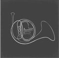 Continuous One Line Drawing of Vector Brass wind musical instrument. French horn single line icon. Royalty Free Stock Photo