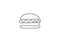 Continuous one line drawing, vector of burger icon symbol. Minimalism design with simplicity hand drawn isolated on white