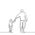 Continuous one line drawing vector illustration. Father with son in hands