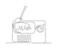 Continuous one line drawing of vintage broadcast radio receiver. Simple Retro radio lineart vector illustration