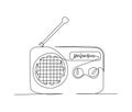 Continuous one line drawing of vintage broadcast radio receiver. Simple Retro radio lineart vector illustration