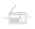 Continuous one line drawing of vintage broadcast radio receiver. Simple Retro radio lineart vector illustration