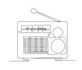 Continuous one line drawing of vintage broadcast radio receiver. Simple Retro radio lineart vector illustration