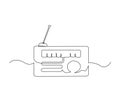 Continuous one line drawing of vintage broadcast radio receiver. Simple Retro radio lineart vector illustration