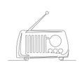 Continuous one line drawing of vintage broadcast radio receiver. Simple Retro radio lineart vector illustration