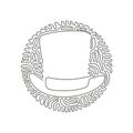 Continuous one line drawing vintage top hat. Cylinder hats. Old fashioned clothes. Elegant hat. Gentleman style. Swirl curl circle