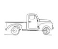 Continuous one line drawing of vintage truck. Simple retro pick up truck line art vector illustration Royalty Free Stock Photo