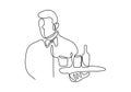 continuous one line drawing of waitress holding a serving tray . Character employee of a cafe, a restaurant at work