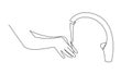 Continuous one line drawing of Wash hands icon, outline vector sign hand washing under the tap