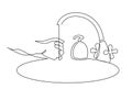 Continuous one line drawing of Wash hands icon, outline vector sign hand washing under the tap, linear style pictogram