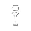 Continuous one line drawing wine glass isolated on white background vector illustration minimalism design of beverage element Royalty Free Stock Photo