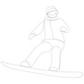 Continuous one line drawing of winter sport of snowboarding. A man on the snowboard freestyle. Vector illustration