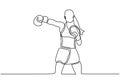 Continuous one line drawing of woman boxer athlete. Sport game vector minimalism design
