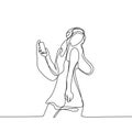 continuous one line drawing of woman with earphone. Girl listening music enjoy and happy concept vector illustration